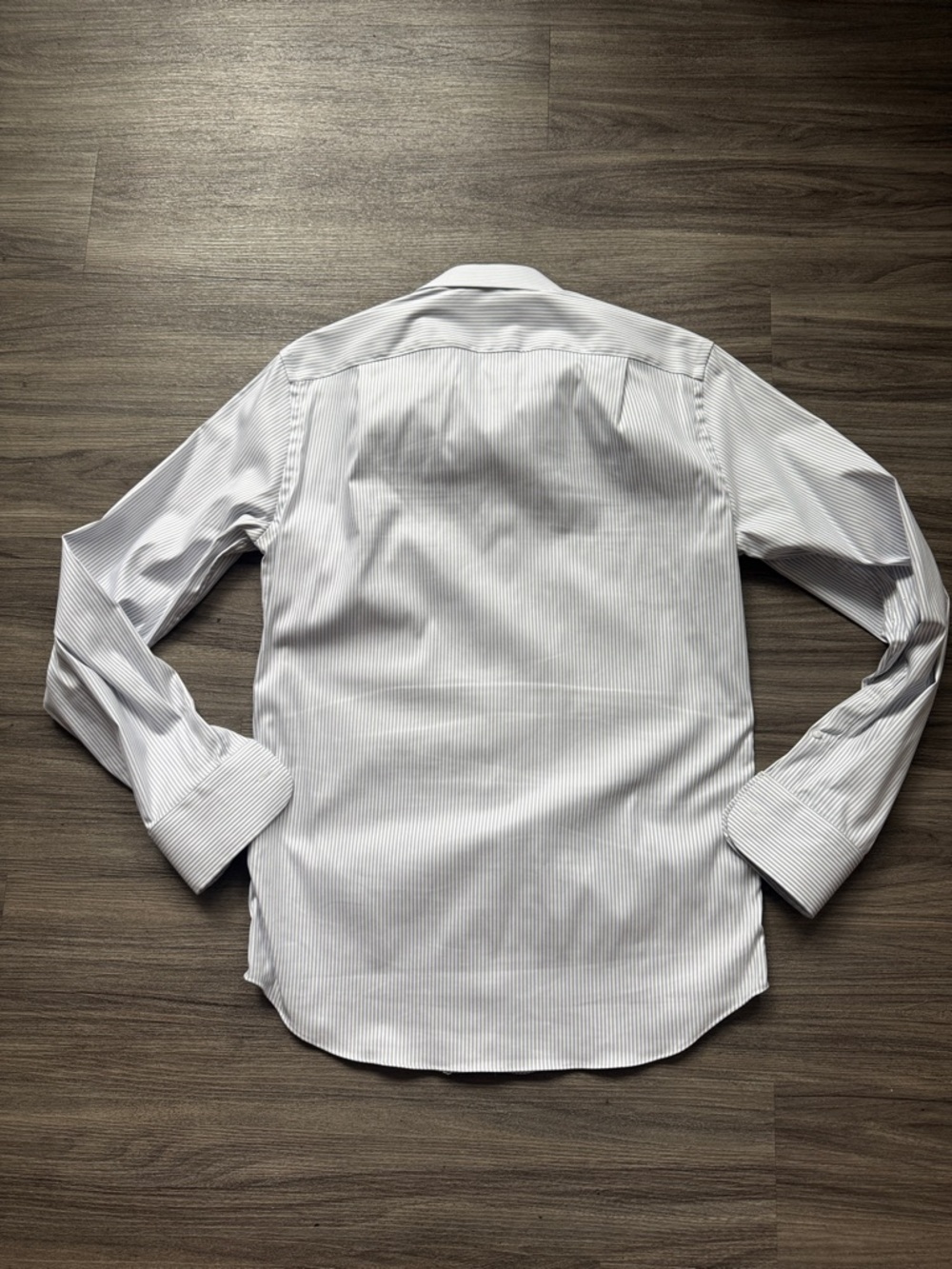 J. Crew Men's Slim Bowery Stretch Stripe Dress Shirt in White and Light Blue - Picture 8 of 8